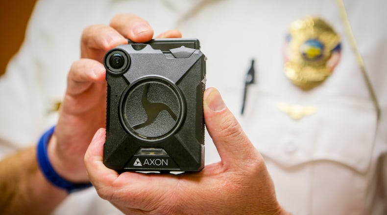 Pictured is a type of police body camera. West Chester Twp. budgeted $125,000 for the cameras this year, but has yet to implement them. GREG LYNCH/STAFF