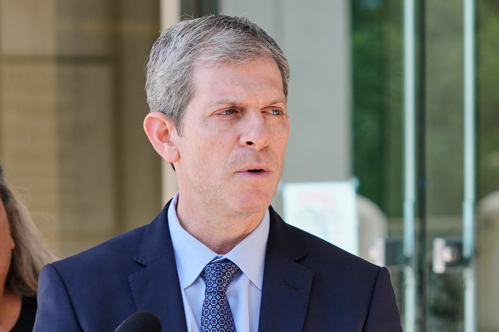 David Oscar Markus, attorney for Ghislaine Maxwell, speaks during a news conference outside the federal courthouse in Tallahassee, Fla., Thursday, July 24, 2025. (AP Photo/John Raoux)