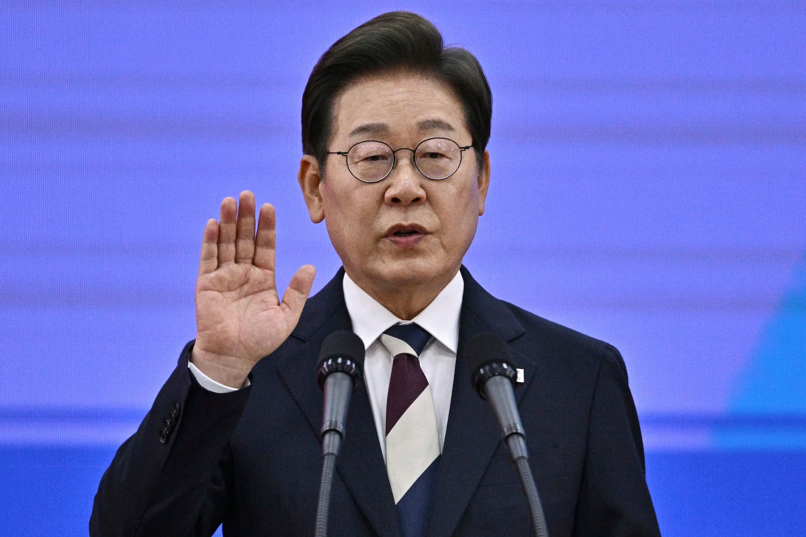 FILE - South Korea's newly-elected President Lee Jae-myung takes his oath during his inauguration ceremony at the National Assembly in Seoul, on June 4, 2025. (Anthony Wallace/Pool Photo via AP, File)