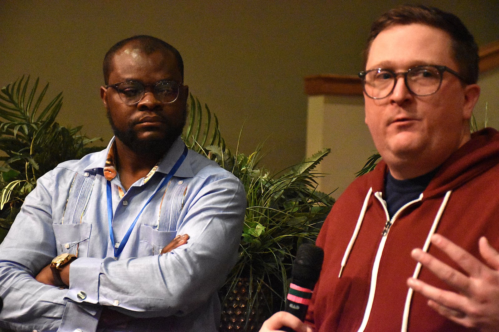 Geoff Pipoly, lead counsel in the federal court case that challenges the termination of temporary protected status for Haiti, attended a community gathering in Springfield on Monday, a day before the TPS was set to expire. Viles Dorsainvil, the co-founder and executive director of the Haitian Community Help & Support Center in Springfield, also spoke at the event. A Washington, DC, district court judge blocked the TPS cancelation in a decision that was issued Monday evening. CORNELIUS FROLIK / STAFF