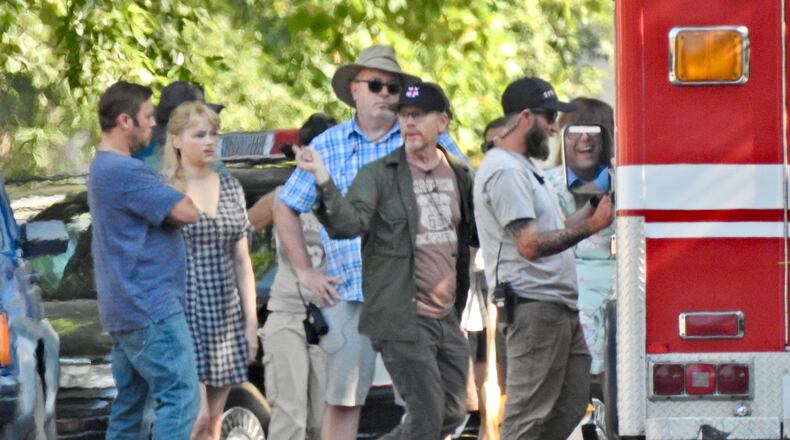 Academy Award winning director Ron Howard gives direction to cast and crew Tuesday while filming a scene for the “Hillbilly Elegy” movie in Middletown. The cast and crew are expected to complete their filming in Middletown on Thursday. NICK GRAHAM/STAFF