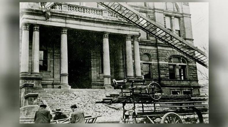 The historic Butler County Courthouse on High Street in downtown Hamilton caught fire on March 14, 1912 and killed three firefighters.  JOURNAL-NEWS FILE PHOTO