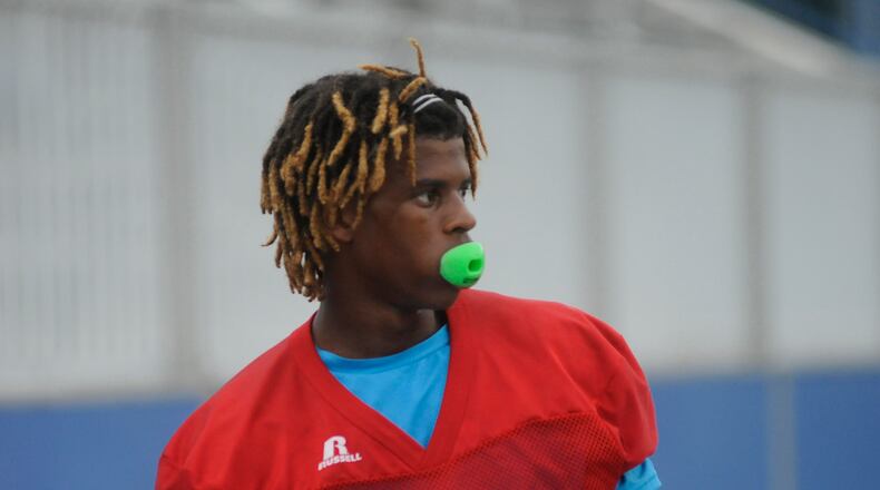 Belmont H.S. senior defensive back Jadon Rucker-Furlow verbally committed to Miami University in June of 2017. This is a photo of him from a 7-on-7 camp at Fairmont in July 2016. MARC PENDLETON / STAFF