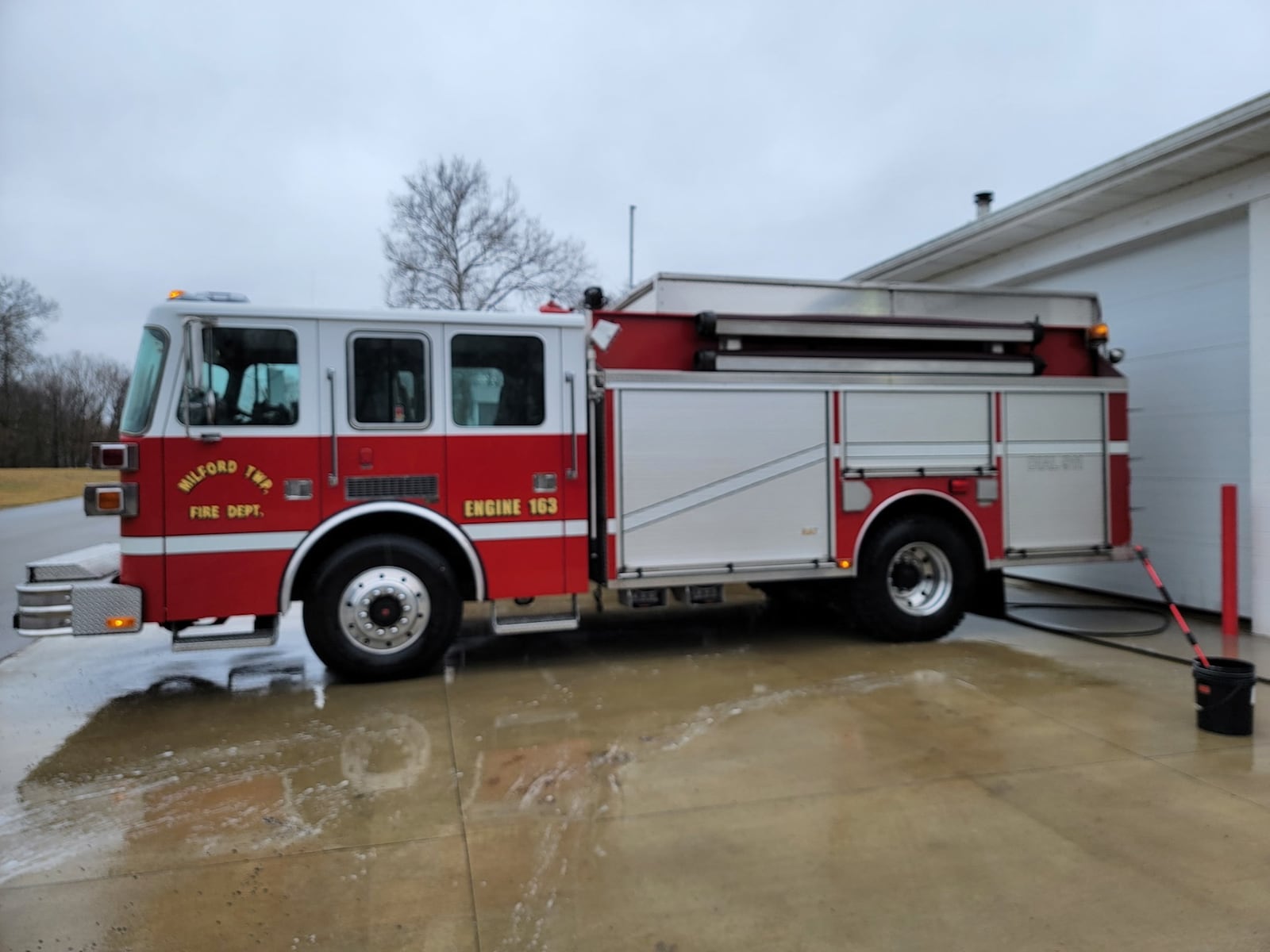 A fire truck sits outside a Milford Twp. Fire Department fire station. Township voters will decide May 5 whether to approve a 2‑mill Fire/EMS levy that would fund operations and equipment without raising the tax rate. CONTRIBUTED