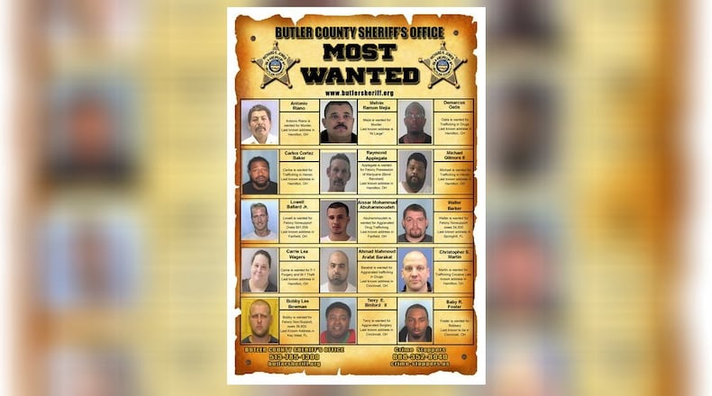 The Butler County Sheriff’s Office Most Wanted poster.