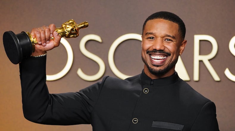 Michael B. Jordan, winner of the award for actor in a leading role for "Sinners," poses in the press room at the Oscars on Sunday, March 15, 2026, at the Dolby Theatre in Los Angeles. (Photo by Jordan Strauss/Invision/AP)