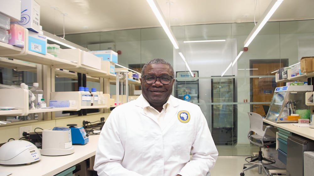 Dr. Christian Happi poses for a photo inside the laboratory at the Institute of Genomics and Global Health, in Ede Southwestern, Nigeria, Nov. 17, 2025. (AP Photo/Ajayi Oluwapelumi)