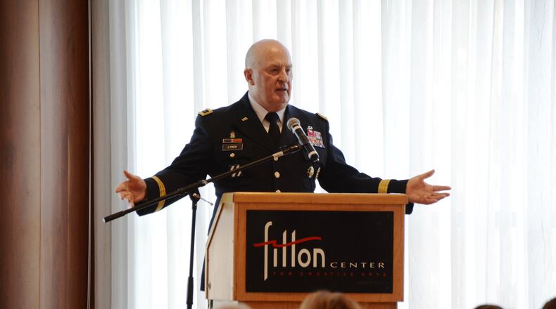 Retired Lt. Gen. Rick Lynch, a Hamilton native, was the keynote speaker at the inaugural Hamilton Veteran Hall of Fame ceremony on Sunday, Nov. 10, 2019. Veterans, and family members of those who have died, received a medal, award and letter of commendation from the Ohio Senate during the induction ceremony at the Fitton Center in Hamilton. MICHAEL D. PITMAN/STAFF