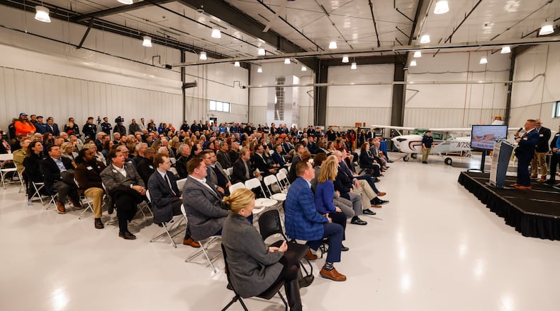 Butler Tech cuts the ribbon on their new Aviation Center Monday, March 16, 2026 at Middletown Regional Airport. NICK GRAHAM/STAFF