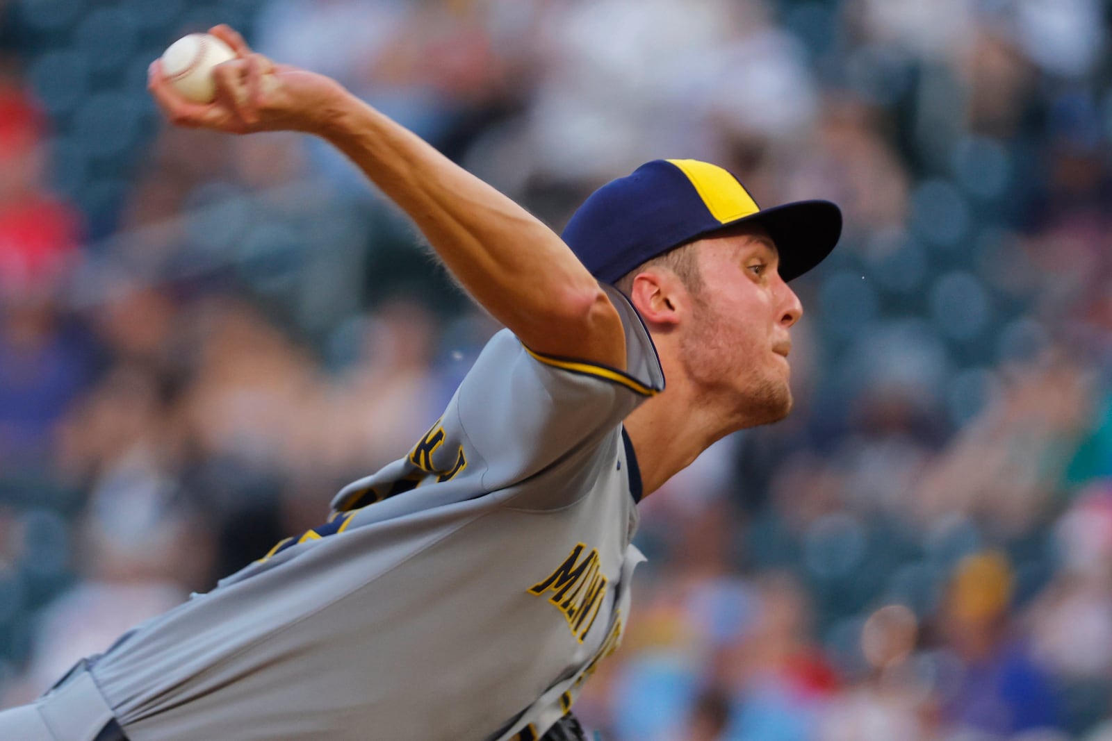 Milwaukee Brewers starting pitcher Jacob Misiorowski throws to the Minnesota Twins in the fourth inning of a baseball game Friday, June 20, 2025, in Minneapolis. (AP Photo/Bruce Kluckhohn)