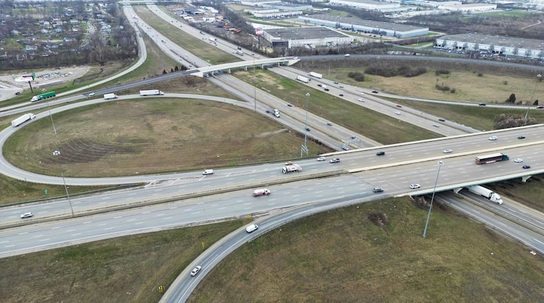 The Ohio Dept. of Transportation announced the region's road projects on Monday. In this photo, traffic is seen from southwest corner of the I-75 and I-275 interchange. NICK GRAHAM/STAFF