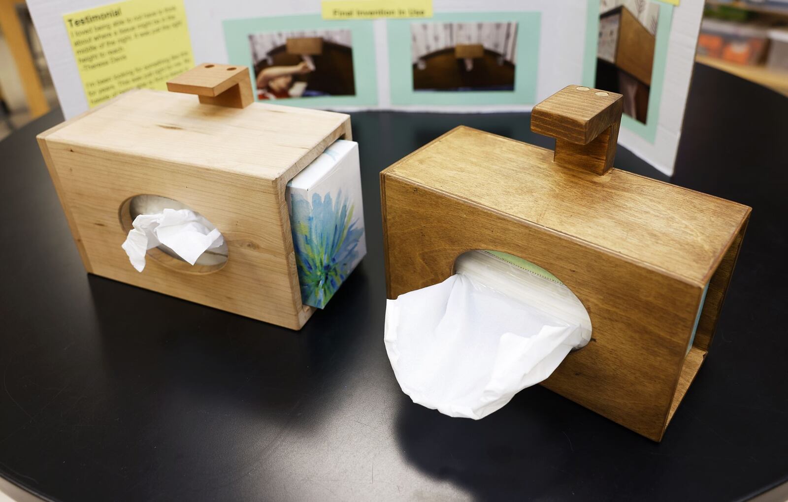 Ann Marie Davis, 12, won a state design award for her "No Issue Tissue" designed to make it easier for people with mobility issues to grab a tissue while in bed. The Queen of Peace student came up with the idea and created the project for her makerspace class taught by Melissa Moser. NICK GRAHAM/STAFF