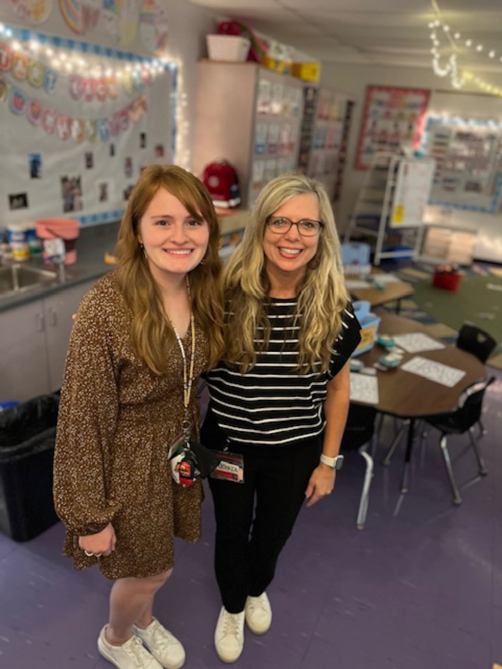 Heritage Early Childhood School kindergarten teacher McKenna Walters (left), once a Lakota grade school student at Wyandot Elementary, is now a teaching colleague of her former teacher and long-ago career inspiration Jessica Epstein. (Provided)