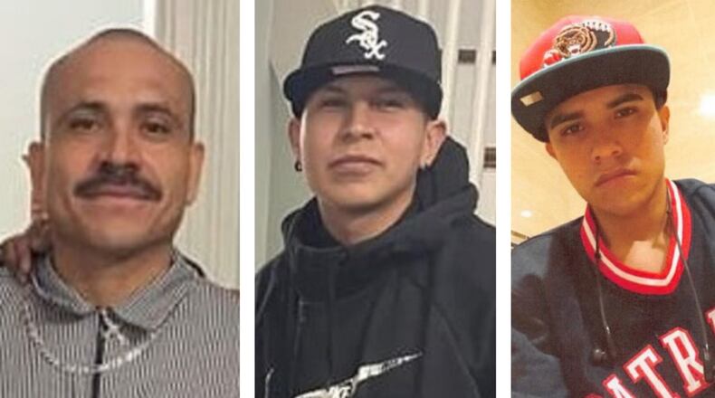Juan Antonio Hidalgo Flores, left; Oscar Daniel Flores-Lara, middle and Luis Eduardo Hidalgo Flores, right are sought in connection to a stabbing incident that happened at Hamilton's FOP Lodge May 7, 2022. HAMILTON POLICE DEPARTMENT