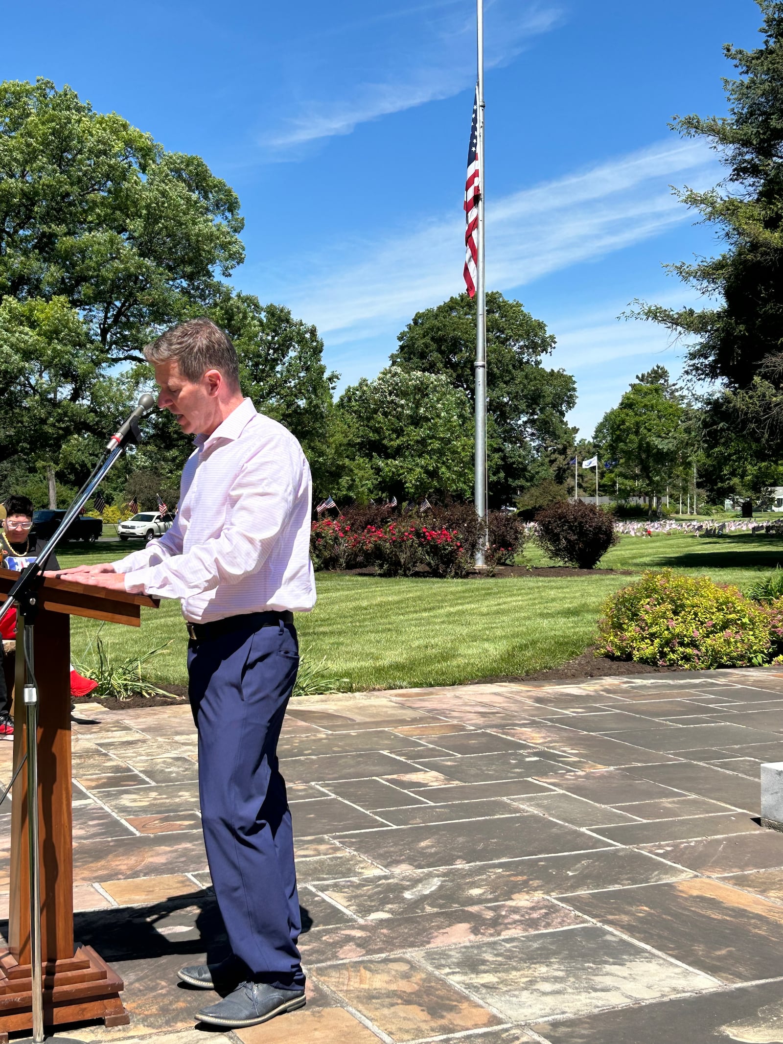 Maj. Tim O'Sullivan, a retired U.S. Air Force veteran, was the keynote speaker at Middletown's Memorial Day ceremony at Woodside Cemetery. He served 21.5 years, retiring from Wright-Patterson Air Force Base. RICK McCRABB/CONTRIBUTOR