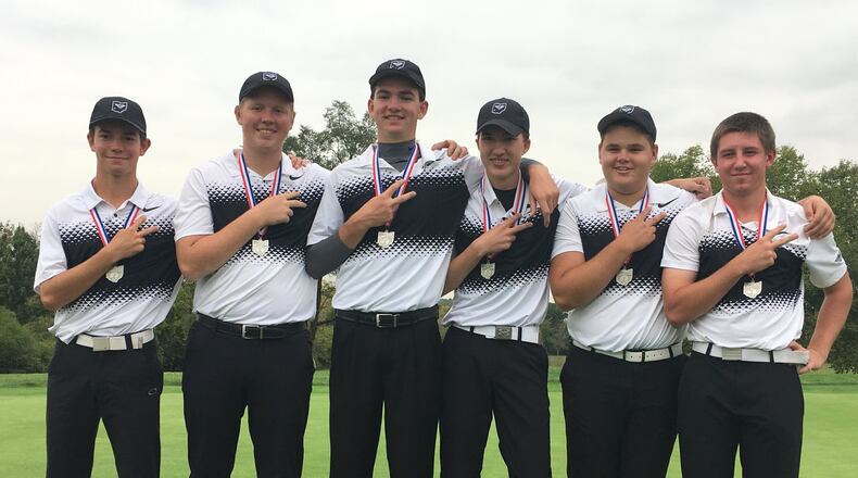 The Lakota East boys golf team signals its second straight Division I state berth Thursday after finishing second in the district tournament at Glenview Golf Course in Springfield Township. RICK CASSANO/STAFF