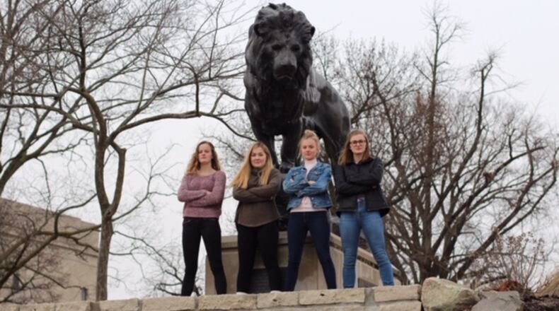 Oakwood High School sophomores ( left to right) Claire Parker, Dana Clark, Zoe Waller and Ryann Mescher launched the Femme Aid Collaborative to address period poverty in the Dayton area. They are pictured at the Dayton Art Institute.