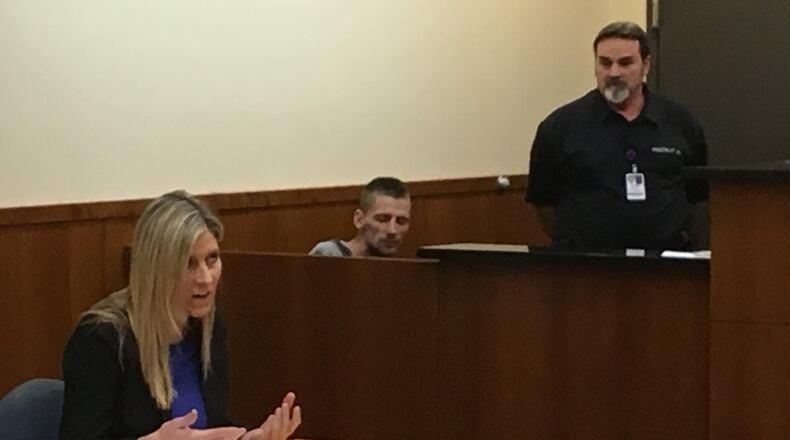Dennis Lemmel, 30, sits in Middletown Municipal Court Monday afternoon during a preliminary hearing on an attempted robbery charge. Lemmel’s case was bound over to a Butler County grand jury. ED RICHTER/STAFF
