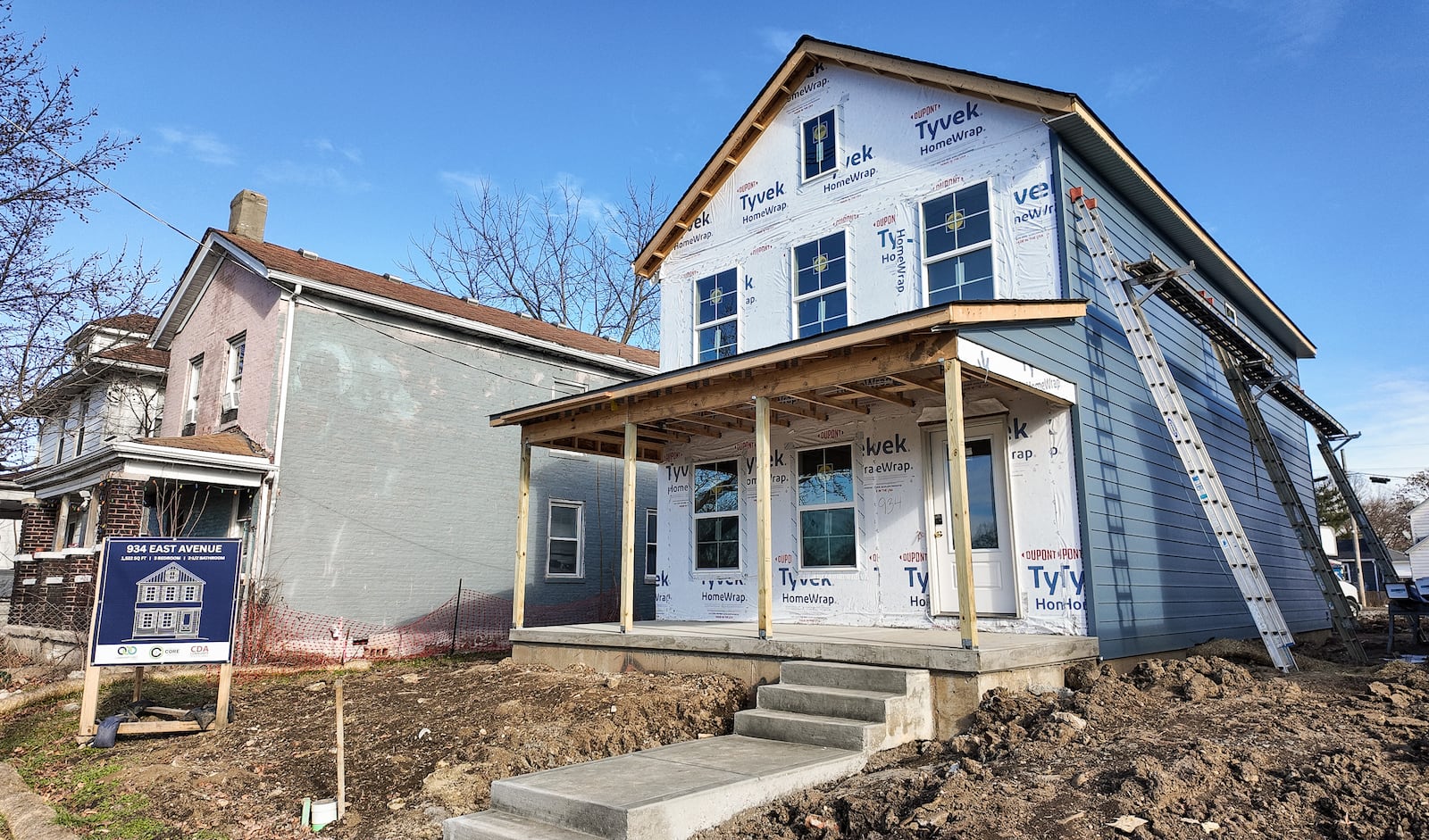 Construction continues on the first two “Build Back the Block” homes on East Ave. in Hamilton. These are part of a major housing and neighborhood reinvestment initiative in Hamilton, first announced by City Manager Craig Bucheit in late 2024. NICK GRAHAM/STAFF