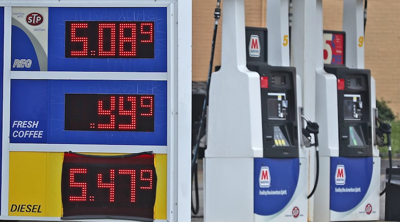 A gas station in Urbana with gas for $5.08 per gallon Tuesday, June 7, 2022. BILL LACKEY/STAFF