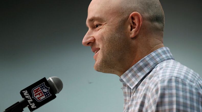 Cincinnati Bengals Director of Player Personnel Duke Tobin speaks during a press conference at the NFL football scouting combine in Indianapolis, Tuesday, Feb. 25, 2020. (AP Photo/Charlie Neibergall)
