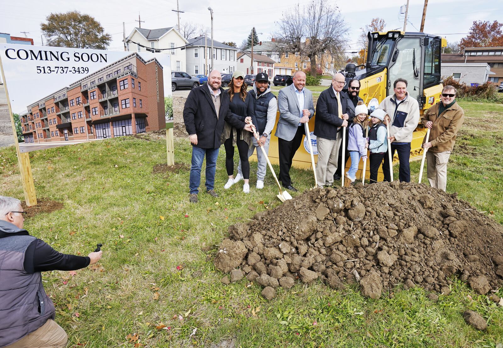 A ground breaking ceremony was held for the Rossville Flats apartments and retail space Monday, Nov. 15, 2021 on Main Street in Hamilton. NICK GRAHAM / STAFF