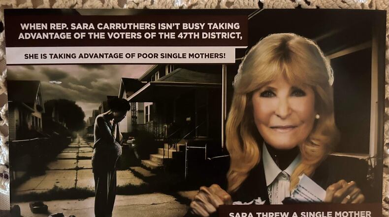 Campaign mailer in the March 19, 2024, primary election against Rep. Sara Carruthers, R-Hamilton. PROVIDED