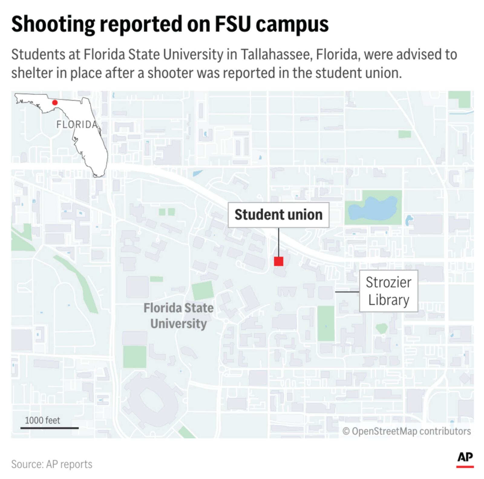 Gunfire erupted on the campus of Florida State University in Tallahassee, Florida, Thursday. (AP Digital Embed)