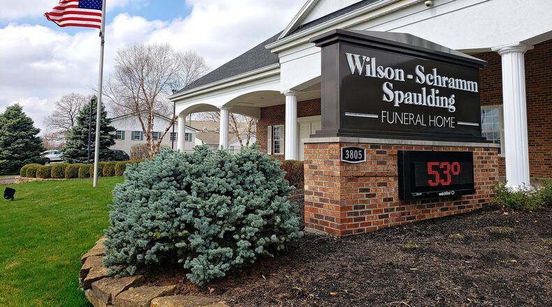 Funeral services in the area are being impacted by the coronavirus outbreak. The services at many funeral homes, including Wilson-Schramm Spaulding Funeral Home on Roosevelt Boulevard in Middletown, are being kept private and are for family and close friends only to minimize the chances of the virus spreading. Wilson-Schramm Spaulding Funeral Home has had three funerals recently and the largest one had 13 mourners in attendance. NICK GRAHAM / STAFF