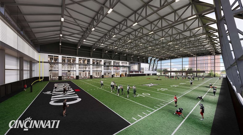 UC's indoor practice facility will feature a 120-yard football field allowing the football program to have a year-round, all-weather field to use. UC Athletics photo