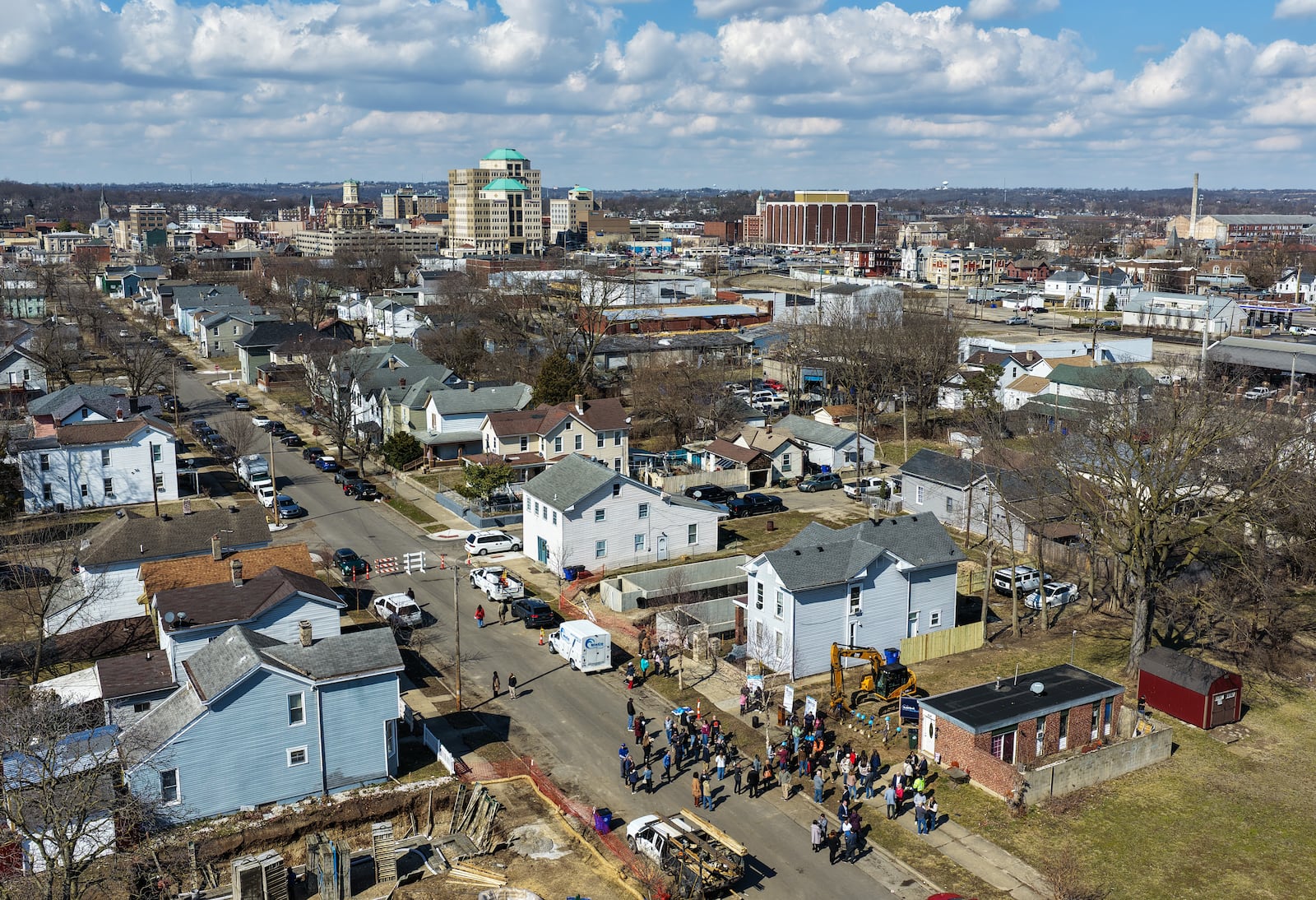 Habitat for Humanity of Greater Cincinnati in partnership with the City of Hamilton celebrated the groundbreaking of a seven-home development Friday, Feb 27 in LudlowStreet in Hamilton. The project is part of the Build Back the Block initiative. NICK GRAHAM  VIA DRONE/STAFF