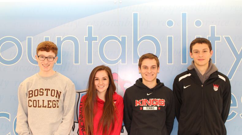Kings High School students (from left) Brendan Guerin, Katie Waissbluth, Anders Wikum and Nathan Gurley won a $1,000 scholarship for their evaluation of the National Park Service as part of the Moody’s Mega Math Challenge. They are the top team from Ohio. CONTRIBUTED