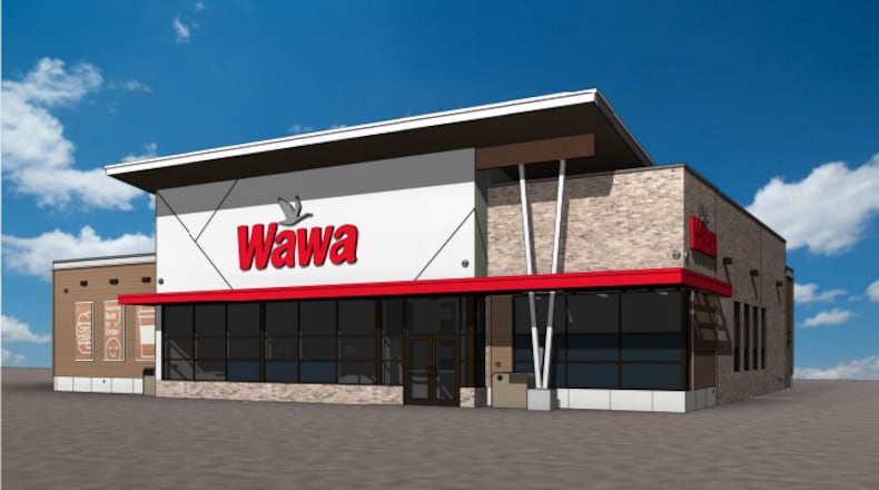 Pictured is the artist's rendering for the planned Wawa gas station at the corner of Mack and Ohio 4 in Fairfield. It's expected to open in the fall of 2025. PROVIDED