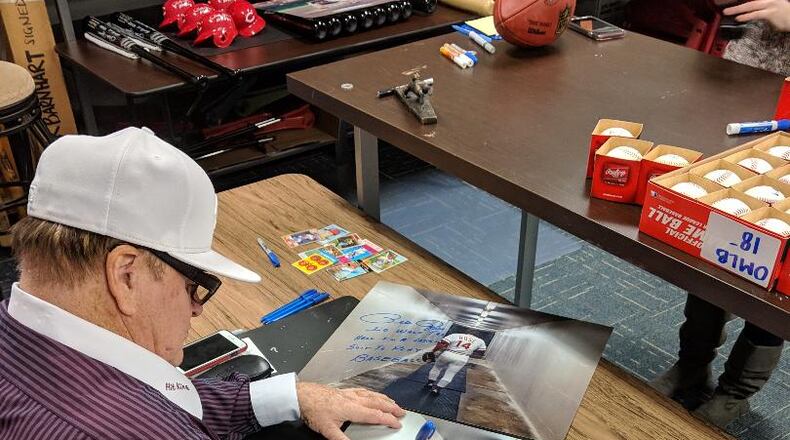 Pete Rose, Major League Baseball's all-time Hit King, was in Sports Gallery Monday signing autographs. While he was in the back room, juveniles allegedly stole a black Marucci bat, handcrafted for Rose.