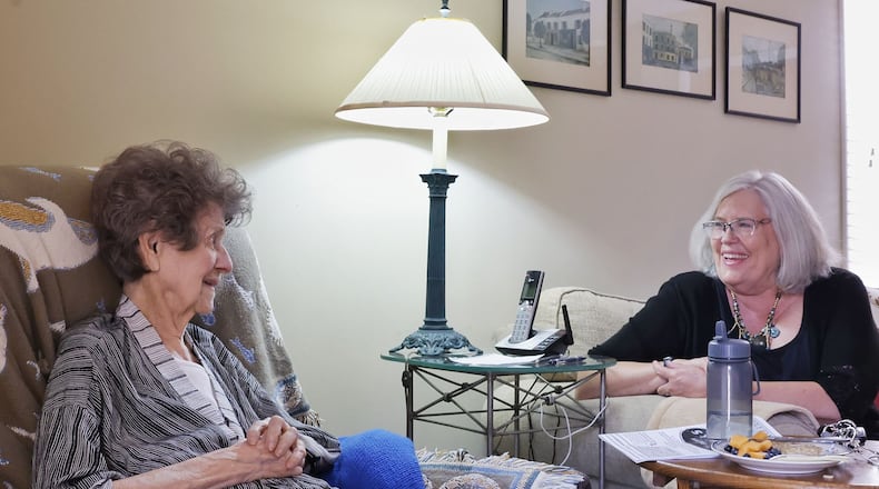 Lori Clements, a social worker with Hospice Care of Middletown, visits with client Alma Proffitt Thursday, June 8, 2023. Hospice Care of Middletown was recently ranked number 1 Hospice in Ohio. NICK GRAHAM/STAFF