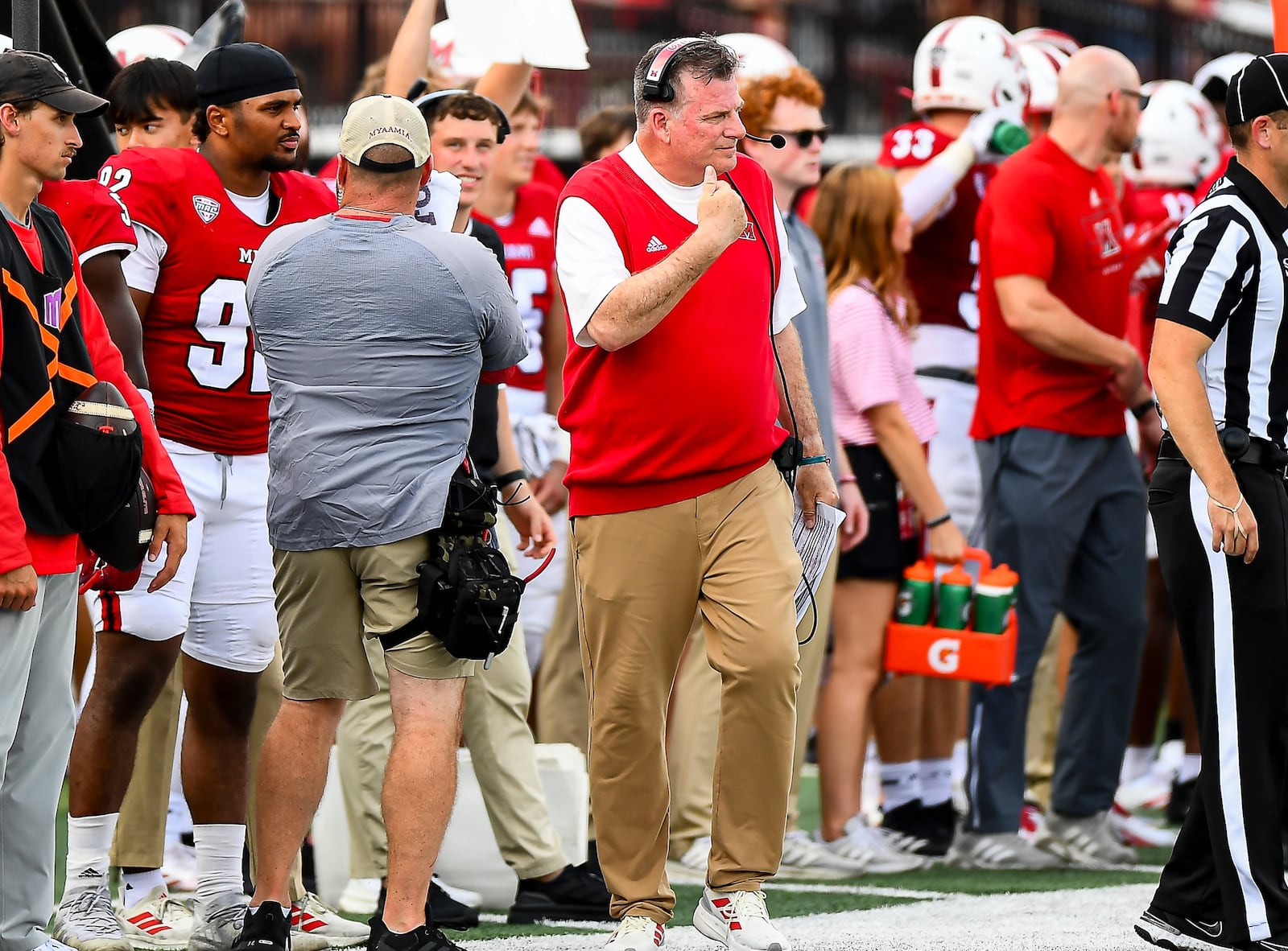 Miami football coach Chuck Martin gestures to his players during their game against UNLV last week at Yager Stadium. KYLE HENDRIX / CONTRIBUTED