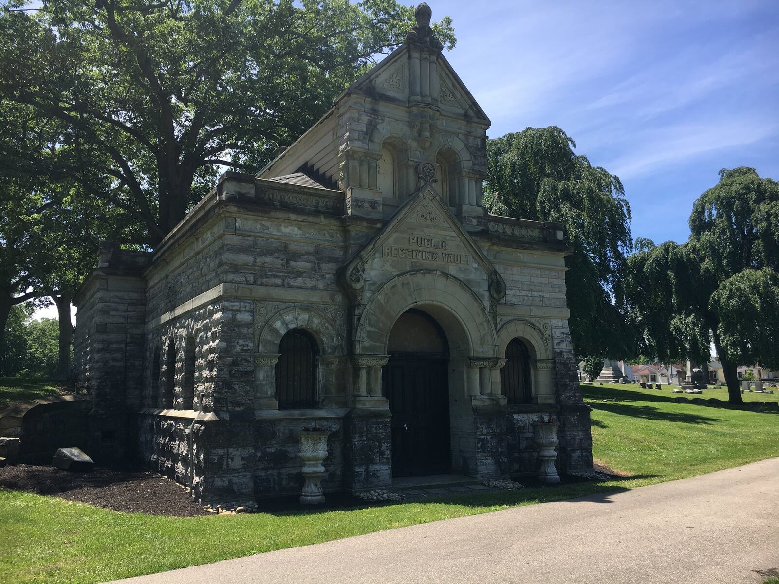 Here is the Public Receiving Vault at Greenwood Cemetery in Hamilton, which is located near the World War I section. The cemetery hopes to restore the inside of the building, constructed in 1892, which was a beautiful site for funeral services. MIKE RUTLEDGE/STAFF
