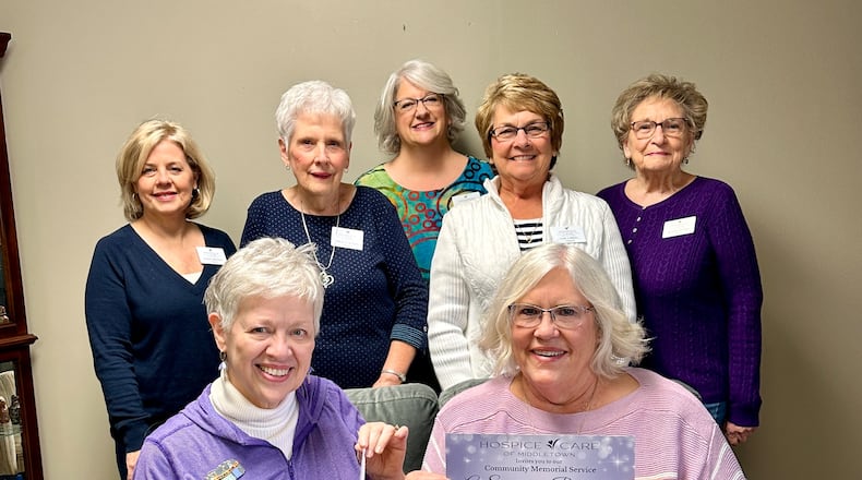 Hospice Care of Middletown staff and volunteers have been making clay Peace Ornaments that are available for a donation to the non-profit organization. Front row, left to right: Priscilla Lane and Lori Clements: Back row, left to right: Kathy Keighley, Wilma Gardner, Jenny Fink, Gail Corrill and Jeanne Centers. CONTRIBUTED PHOTO