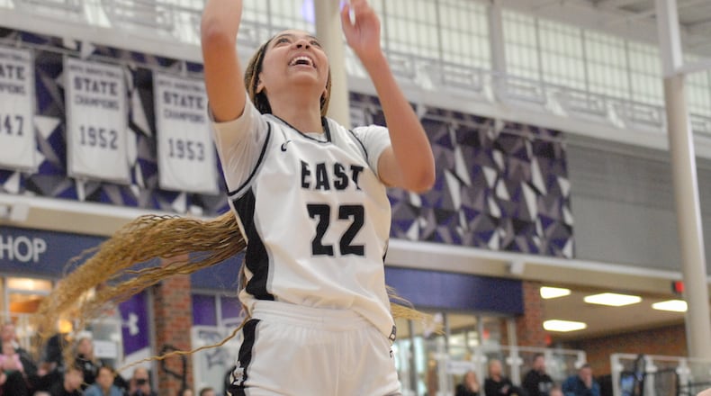 Lakota East's Celina Blount (22) scores against Talawanda on Thursday night at Middletown. Chris Vogt/CONTRIBUTED