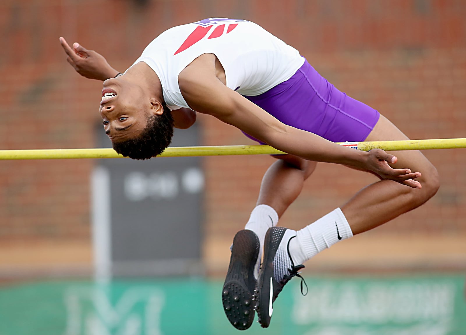 Middletown’s Shandon Morris competes in the high jump Friday during the Greater Miami Conference track & field meet on Dwire Field at Atrium Stadium in Mason. CONTRIBUTED PHOTO BY E.L. HUBBARD