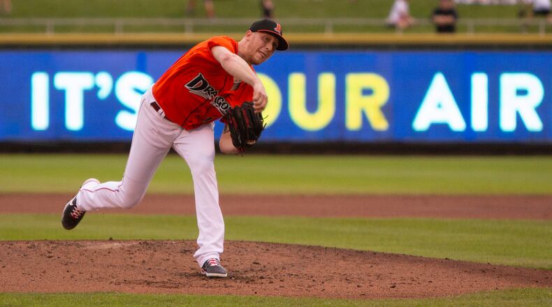 Reds pitcher Jeff Hoffman pitches during the second inning Friday for the Dayton Dragons in his final rehab start. Hoffman expects to rejoin the Reds this week. Jeff Gilbert/CONTRIBUTED