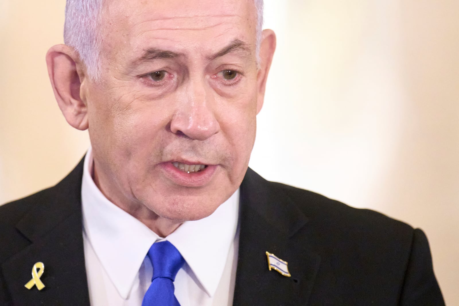 Israeli Prime Minister Benjamin Netanyahu speaks to the media, Tuesday, July 8, 2025, on Capitol Hill in Washington. (AP Photo/Jacquelyn Martin)