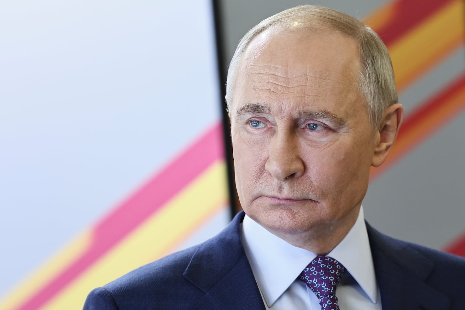 Russian President Vladimir Putin visits the Victory Museum on Poklonnaya Gora in Moscow, Russia, Wednesday, April 30, 2025. (Alexander Kazakov, Sputnik, Kremlin Pool Photo via AP)