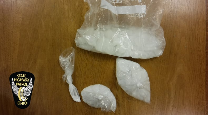 A routine traffic stop by Ohio State Highway Patrol troopers led to a short pursuit in which the driver allegedly tossed a bag out of the car window before stopping his car on Aug. 6.