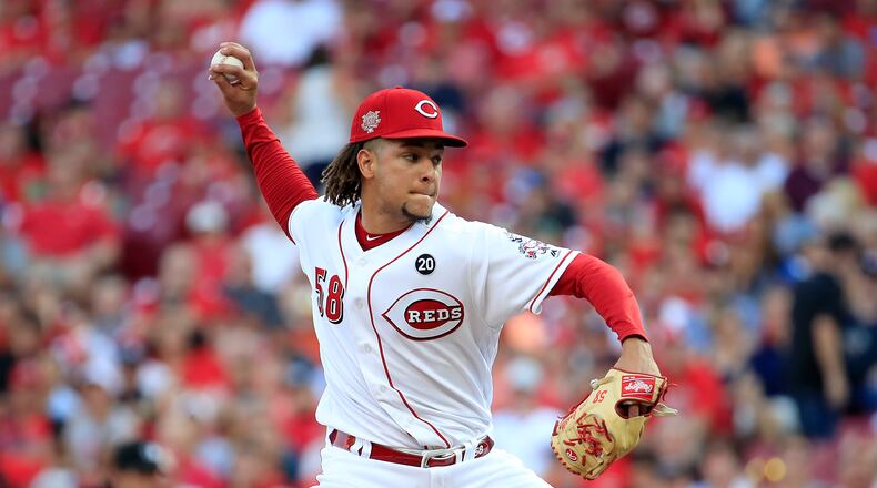 CINCINNATI, OHIO - AUGUST 05:   Luis Castillo #58 of the Cincinnati Reds throws a pitch against the Los Angeles Angels of Anaheim at Great American Ball Park on August 05, 2019 in Cincinnati, Ohio. (Photo by Andy Lyons/Getty Images)