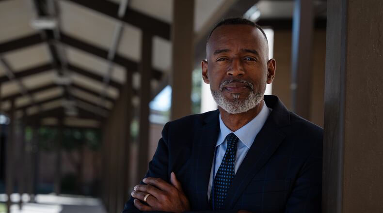 Lackland Independent School District Superintendent Dr. Burnie Roper is seen on the school campus Monday, Nov. 3, 2025, in San Antonio. (AP Photo/Kin Man Hui)