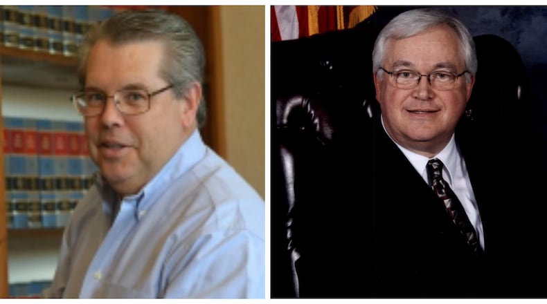 Mason City Councilman Michael Gilb, left, is challenging the re-election of Warren County Clerk of Courts Jim Spaeth.