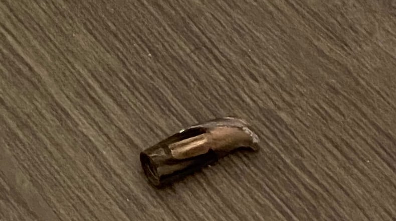 Terry and Jan Wilson found this bullet lying on their bathroom floor after it was shot into their Madison Twp. home. No one was injured. SUBMITTED PHOTO