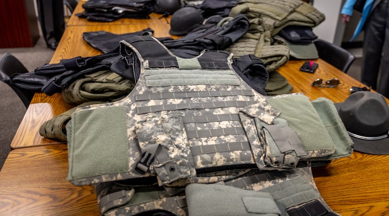 Members of the Union County Sheriff's Office delivered a donation of unneeded body armor, including vests, plates and riot helmets for Ukraine to Ohio State Highway Patrol. CONTRIBUTED