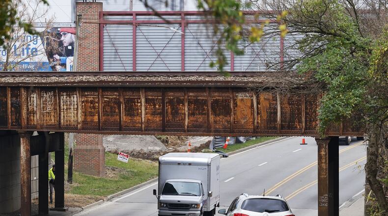 On Nov. 15, 2022, emergency crews responded to a crash on Ohio 4 at the railroad underpass near St. Clair Avenue where a storage unit fell off a truck and struck another vehicle. NICK GRAHAM/STAFF